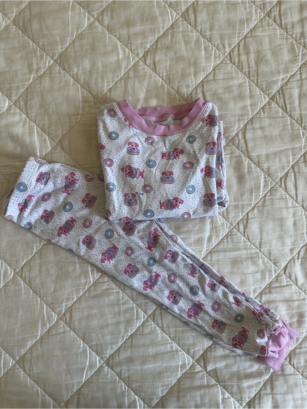Girls Pink Character Print Cotton Pajama Set -4T